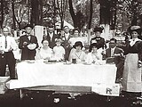 Circa 1913. L-R: back, John Henry Hoch and Henry Hoch, Archie Barner, Eugene Eberwien, Cora Hoch, Leann Hoch, Ed Purdy and Clementine Hoch,. Front: L-R Anna Marie Hoch, Vaneda