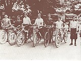 1933. L-R:Eugene Queatham, Earl Bayer, Irene Sellenriek, Mildred Bayer, Earl Eberwein, Cleta Marie Sahm, Lane Burkhardt and Kenneth Queatham. Courtesy of Mildred Bayer Corlis
